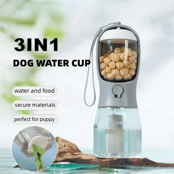 3-in-1 Portable Pet Water, Food & Waste Bag Cup