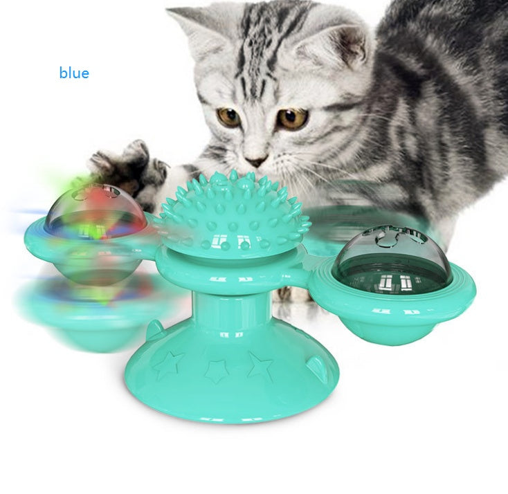 Rotating Windmill Cat Toy with Suction Base