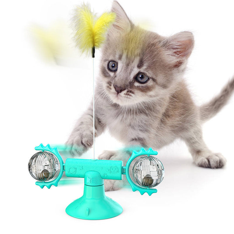 Rotating Windmill Cat Toy with Suction Base