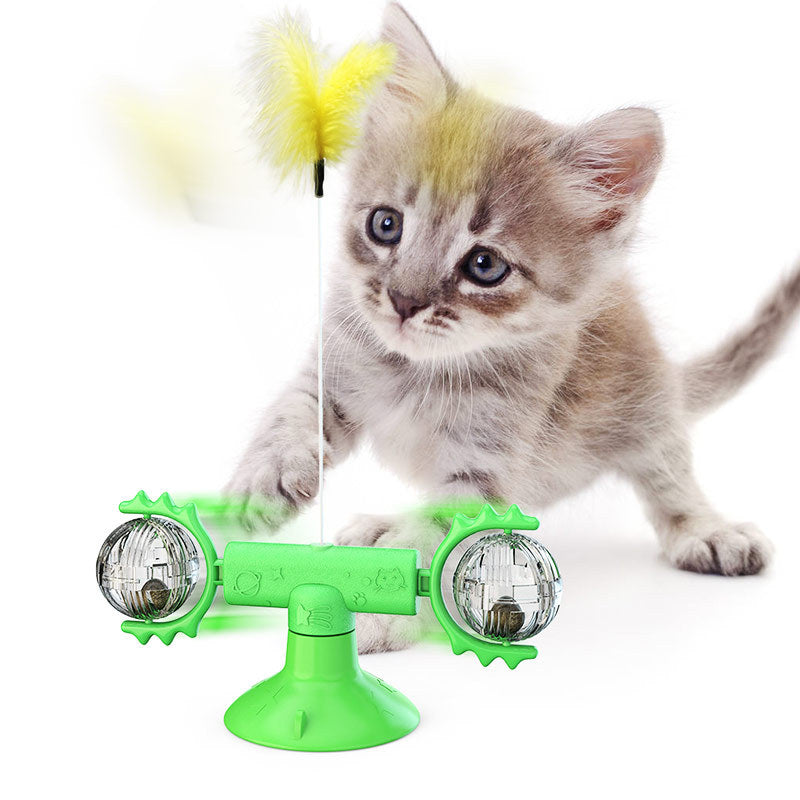 Rotating Windmill Cat Toy with Suction Base
