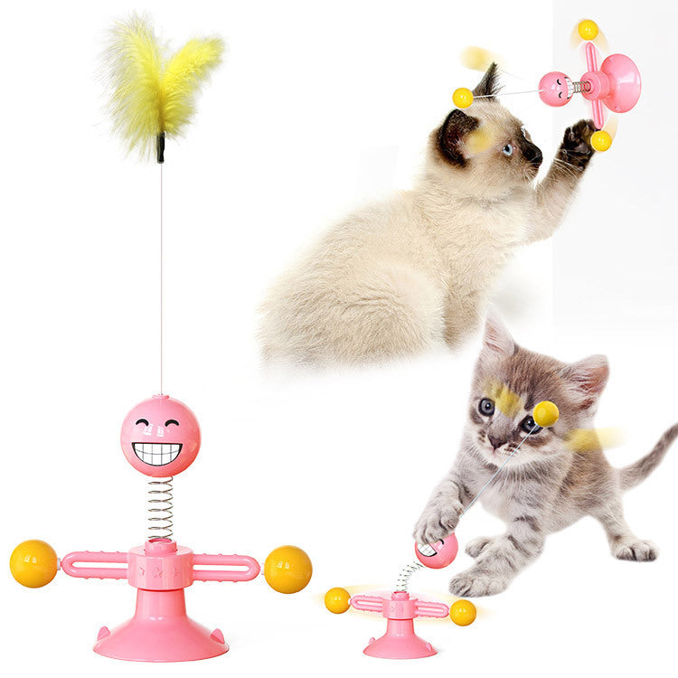 Rotating Windmill Cat Toy with Suction Base