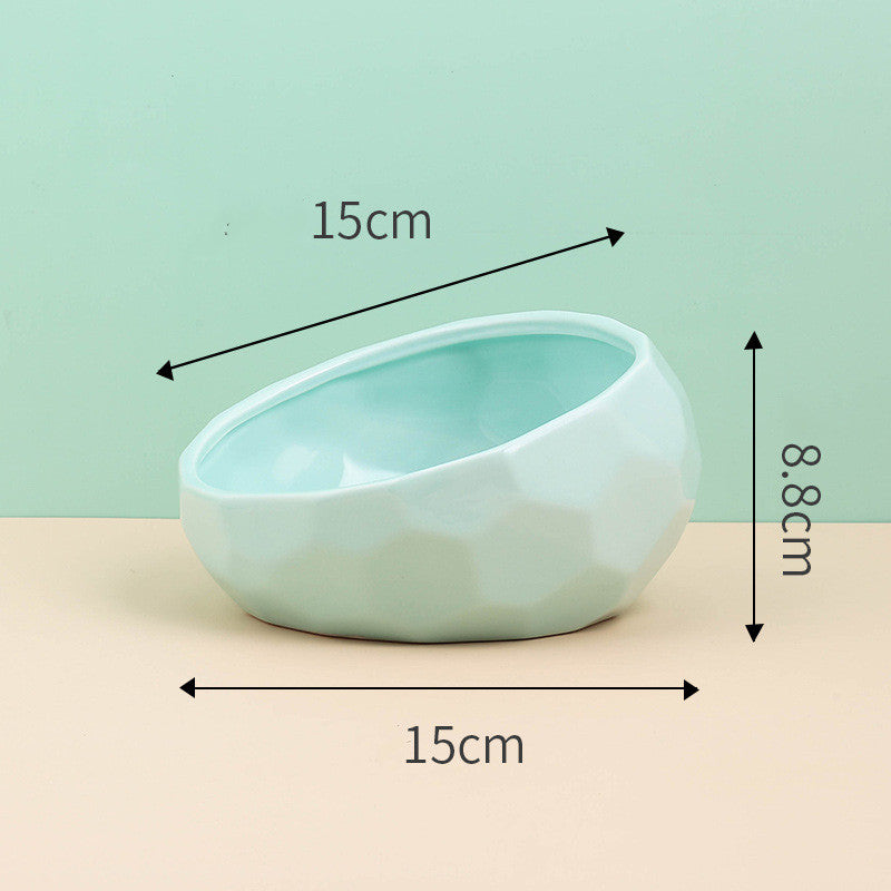 Ceramic Oblique-Mouth Pet Feeding Bowl