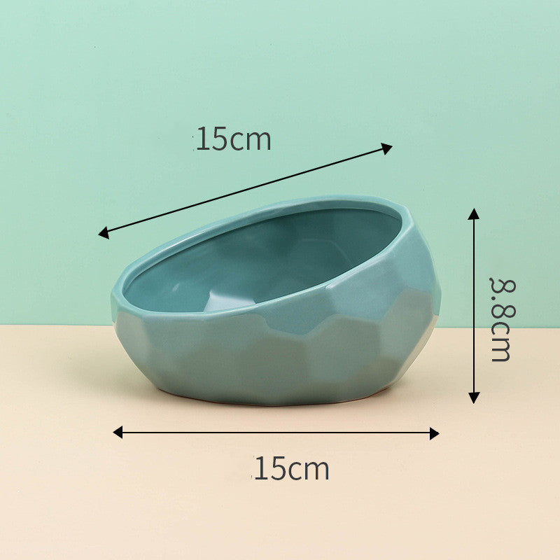 Ceramic Oblique-Mouth Pet Feeding Bowl