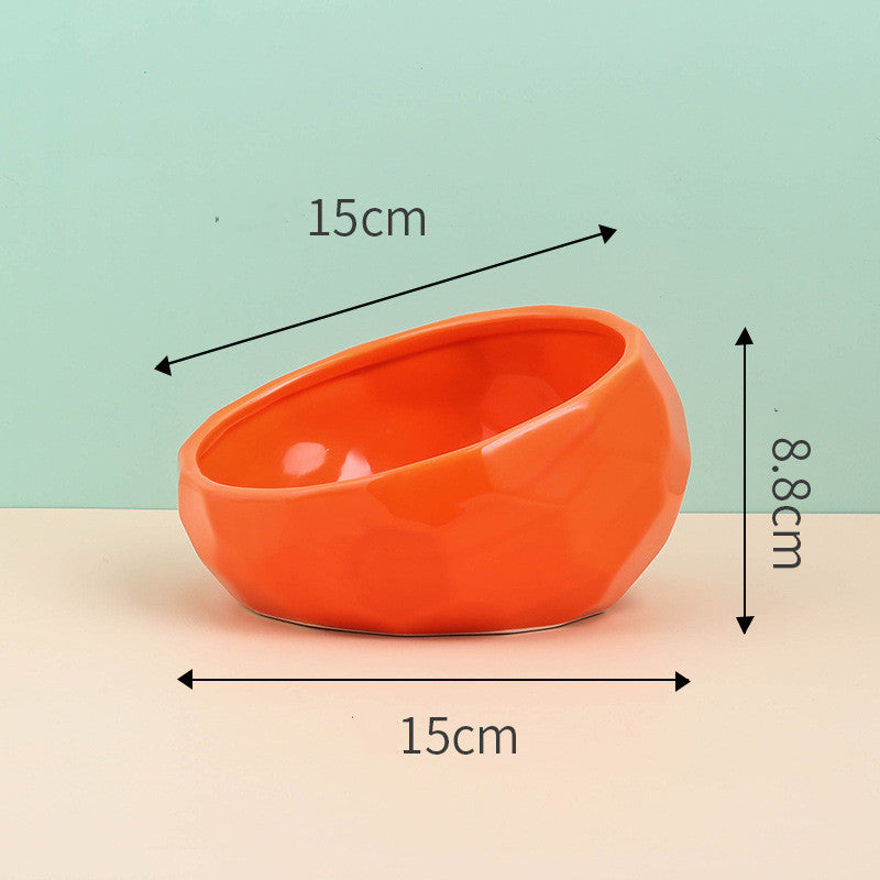 Ceramic Oblique-Mouth Pet Feeding Bowl