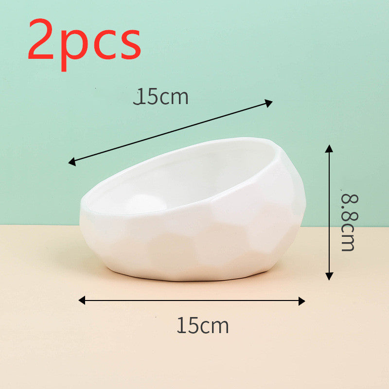 Ceramic Oblique-Mouth Pet Feeding Bowl