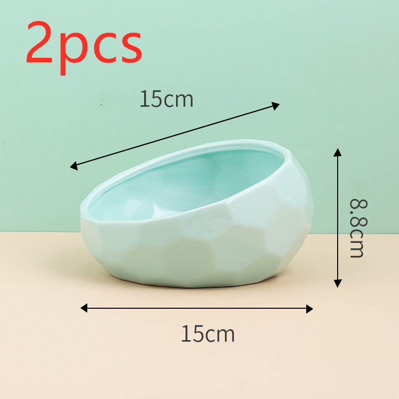 Ceramic Oblique-Mouth Pet Feeding Bowl
