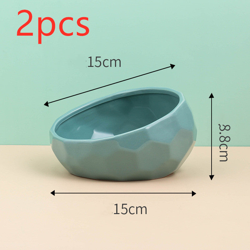 Ceramic Oblique-Mouth Pet Feeding Bowl