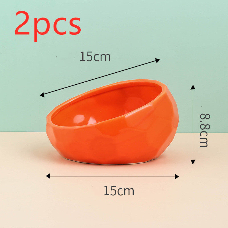 Ceramic Oblique-Mouth Pet Feeding Bowl