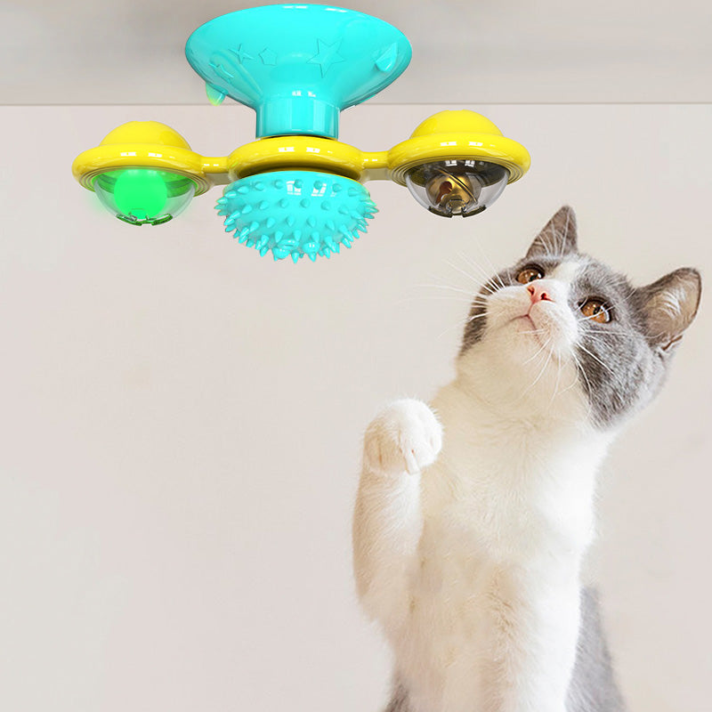 Rotating Windmill Cat Toy with Suction Base