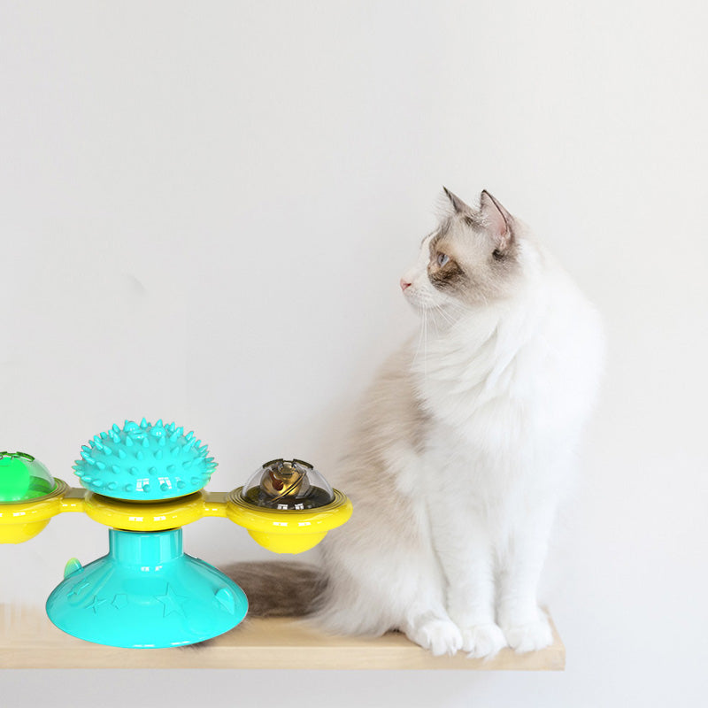 Rotating Windmill Cat Toy with Suction Base