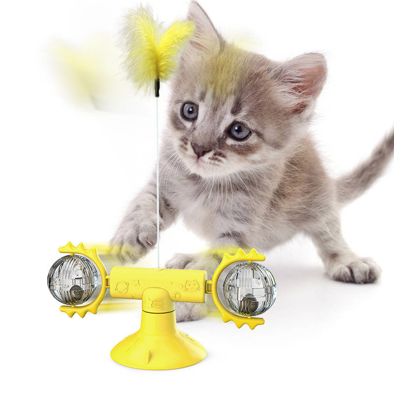 Rotating Windmill Cat Toy with Suction Base