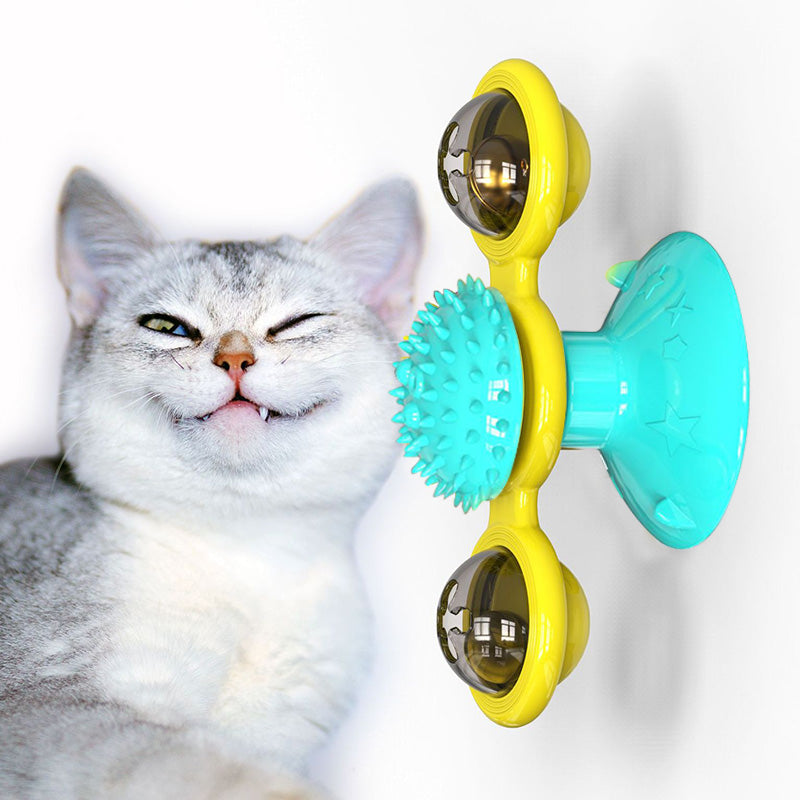 Rotating Windmill Cat Toy with Suction Base