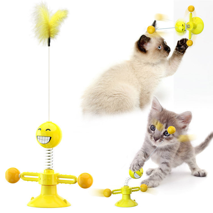Rotating Windmill Cat Toy with Suction Base