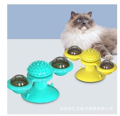 Rotating Windmill Cat Toy with Suction Base