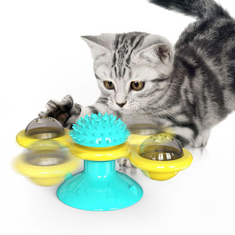 Rotating Windmill Cat Toy with Suction Base