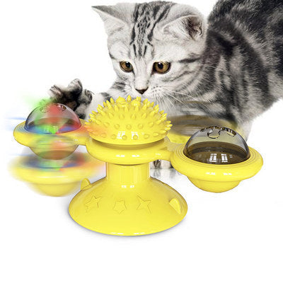 Rotating Windmill Cat Toy with Suction Base