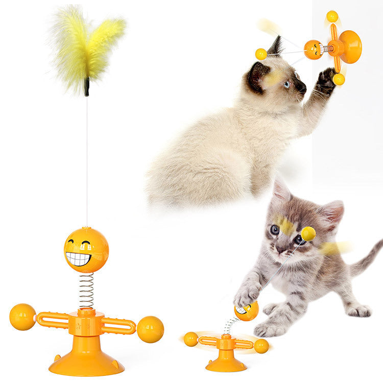 Rotating Windmill Cat Toy with Suction Base