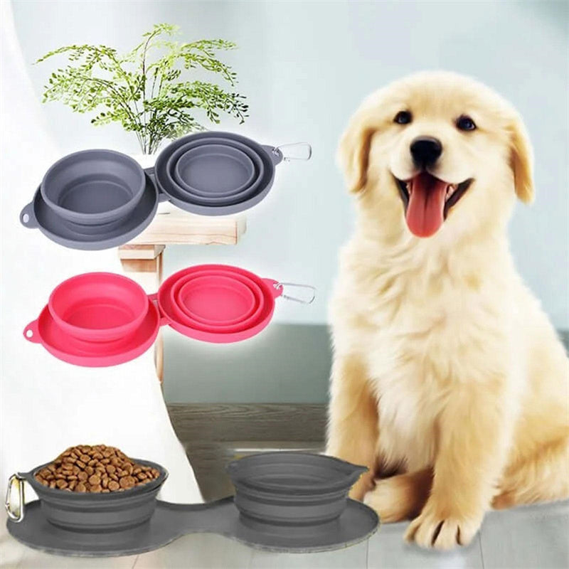 Foldable Double Silicone Pet Feeding Bowl