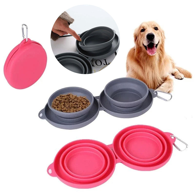 Foldable Double Silicone Pet Feeding Bowl
