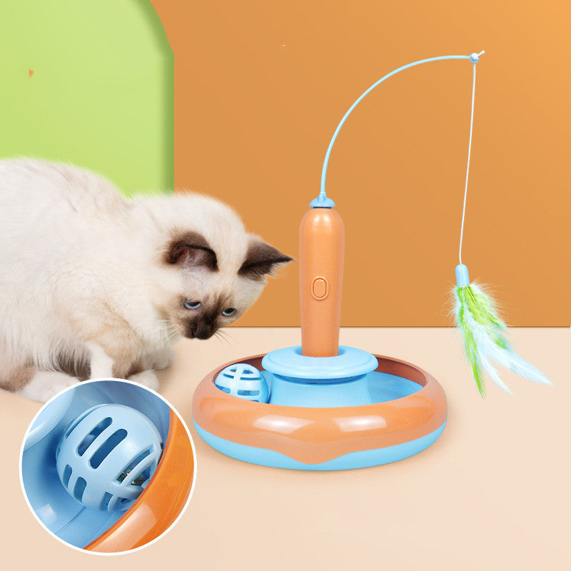 2-in-1 Interactive Feather Turntable Cat Toy