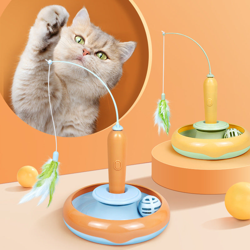 2-in-1 Interactive Feather Turntable Cat Toy